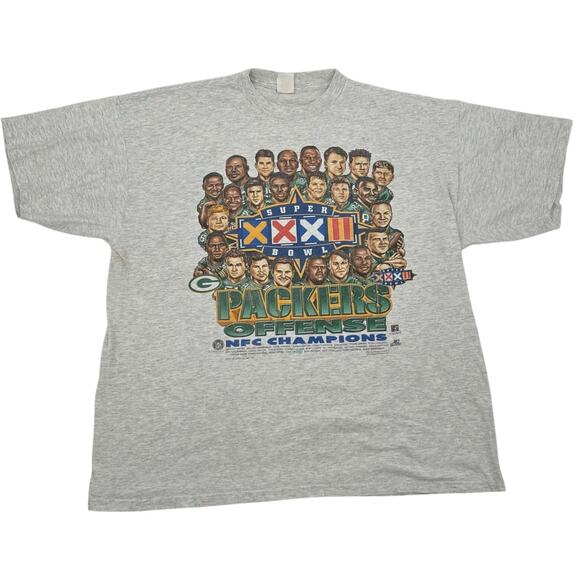 VTG 90s men's Green Bay Packers Roster Xplosion caricature Offense Defense shirt